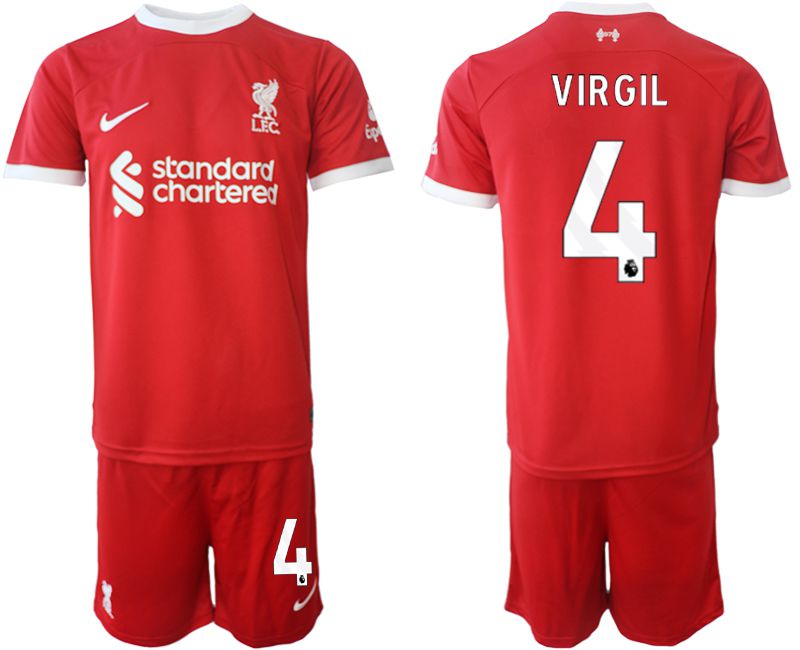 Men 2023-2024 Club Liverpool home red #4 Soccer Jersey